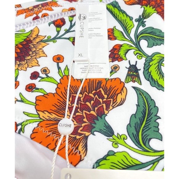 New Beautiful Women's Garden White and Orange Floral Bikini Bottom, Size XL - Picture 2 of 11